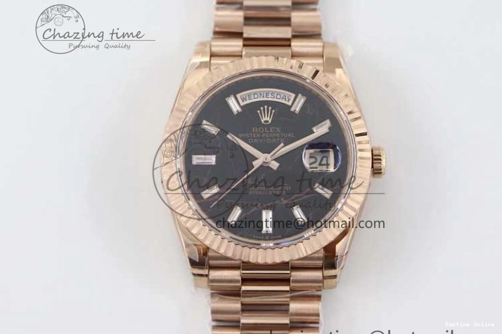 0419 Day Date 40mm RG 904L Steel TWF 1:1 Best Edition Black Crystal Dial on RG Bracelet A MoistureWicking 2349